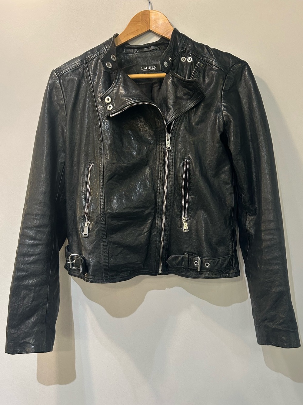 Lauren Ralph Lauren Tumbled Leather Moto Jacket